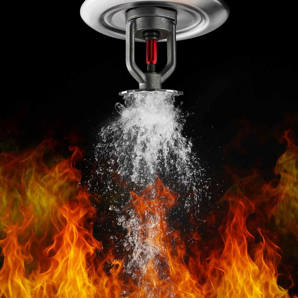Fire sprinkler system installed in an indoor ceiling