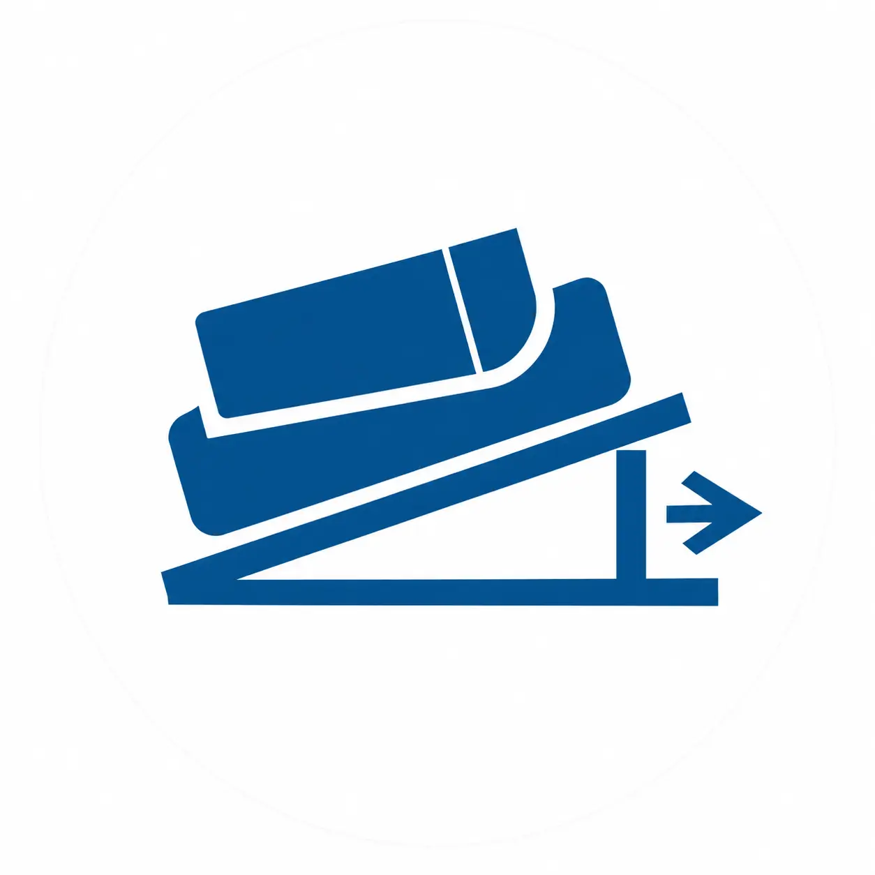 Icon showing a wheelchair cushion moving over a kerb to represent impact damping testing.