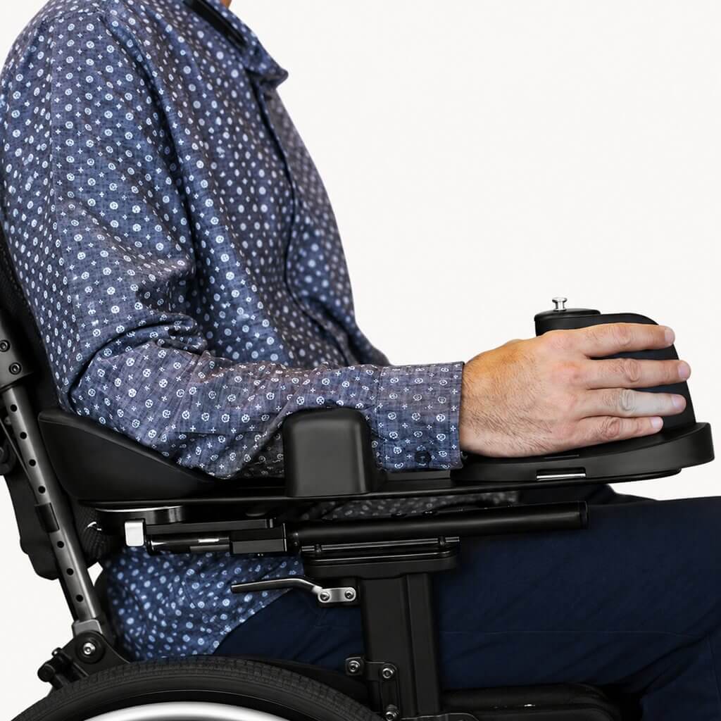 wheelchair arm positioning joystick support
