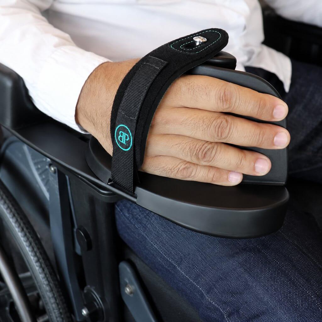 wheelchair hand support with
strap