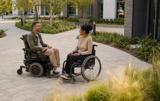 wheelchair users meeting outside